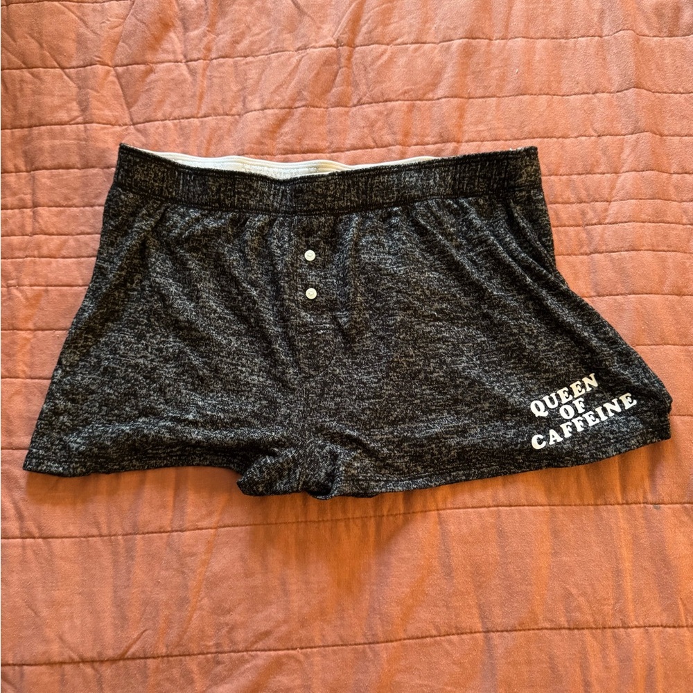 Gray Lounge Shorts with 'Queen of Caffeine' Print